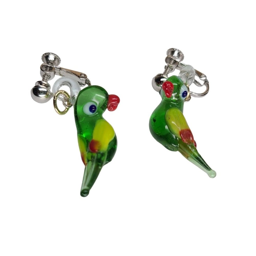 Glass Parrot Earrings Vintage Screwback maybe murano